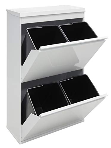 Arregui Top CR621-B Cubo de Basura y Reciclaje de Acero de 4 Cubos y Bandeja Superior Multiusos, Blanco, 97,5 x 58,6 x 24,4 cm