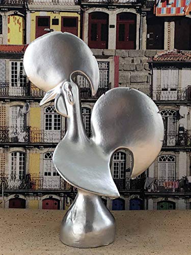 Art In Fact Gallo de Barcelos en Cerámica Tradicional Portuguesa, Plata - 15cm