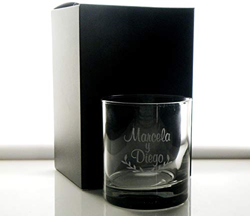 Arte-Deco Vaso Whisky BAJO Personalizado Boda Novios Pareja, Grabado Regalo Boda Aniversario, Parejas Hombre y Mujer, celebración