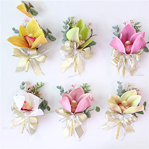 Arte flor ramillete novio Boutonniere muñeca nupcial corsés blanco amarillo solapa Pin dama de honor orquídea flor pulsera suministros de boda