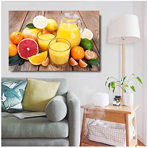 Arte moderno para pared de zumo de naranja y fruta, para decoración de la cocina, arte de pared, lienzo de alta definición, 60 x 90 cm, sin marco