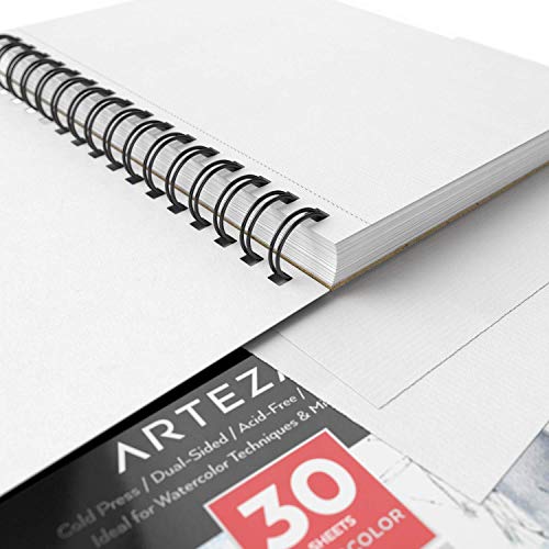 ARTEZA Blocs de acuarela para expertos | 13,9 x 21,6 cm | 30 hojas | Paquete de 3 | Papel prensado en frío de 300 gsm sin ácido | Encuadernación espiral | Ideales para medios secos, húmedos y mixtos