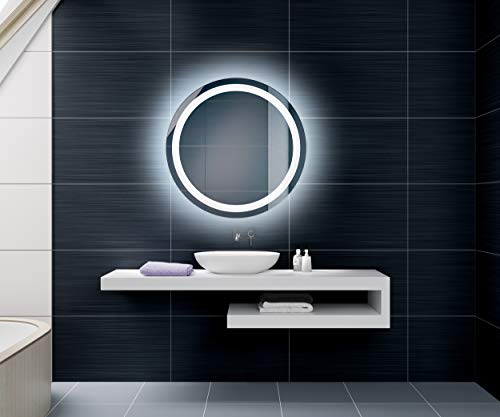 Artforma 70 cm Espejo Redondo de Baño con Iluminación LED - Luz Espejo de Pared con Accesorios - Diferentes tamaños para Baño Dormitorio Maquillaje - L33