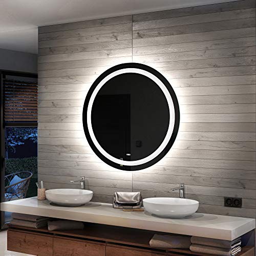 Artforma 70 cm Espejo Redondo de Baño con Iluminación LED - Luz Espejo de Pared con Accesorios - Diferentes tamaños para Baño Dormitorio Maquillaje - L33