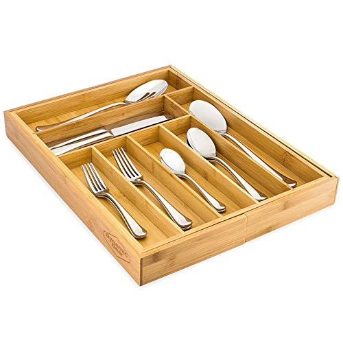 Artisware Bamboo Organizador del cajón Extensible, Cubiertos y Bandeja utensilio (7 Compartimentos Ampliable)