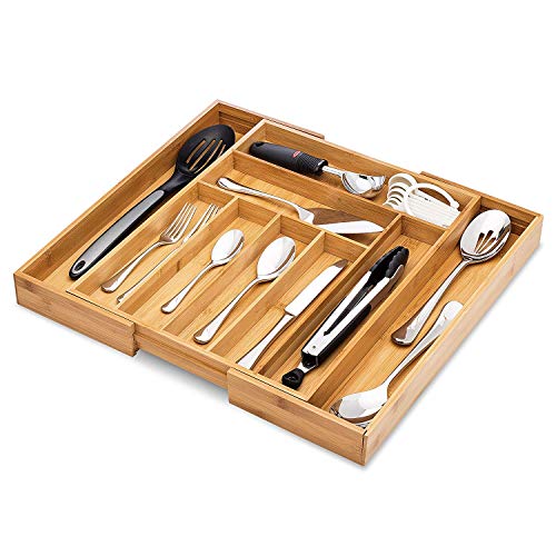 Artisware Bamboo Organizador del cajón Extensible, Cubiertos y Bandeja utensilio (7 Compartimentos Ampliable)