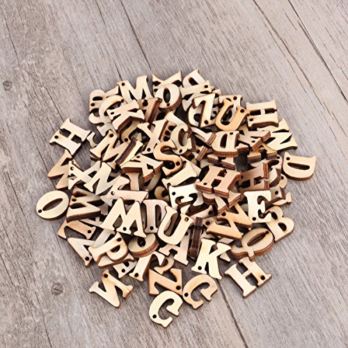 ARTLILY 100 piezas de madera del alfabeto letras con agujeros recortes de madera sin terminar para Patchwork Scrapbooking artesanía