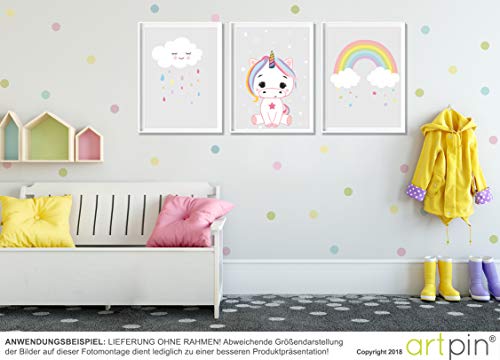 artpin® Póster Set unicornio para niños, de artistas | Decoración para Dormitorio, Habitación de los Niños, estilo escandinavo, A4 imágenes para niña niño