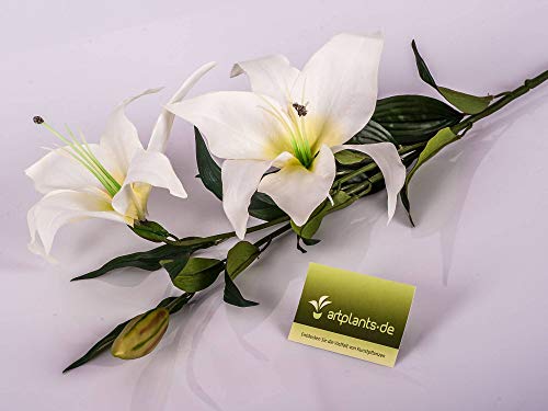 artplants.de Lirio Artificial con 2 Flores, Blanco, 95cm, Ø 15cm - Flor Decorativa - Planta sintética