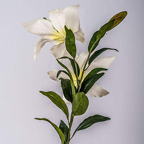 artplants.de Lirio Artificial con 2 Flores, Blanco, 95cm, Ø 15cm - Flor Decorativa - Planta sintética