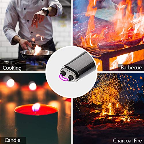 ASANMU Encendedor de Cocina, Encendedor USB, Encendedor de Varilla con Linterna LED, Encendedor Electrico, sin Llama, Resistente al Viento, Mechero Electrico Recargable USB para Cocina/Velas/Camping