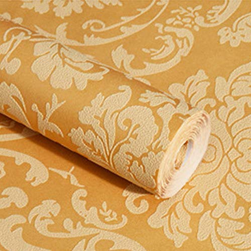 Asdomo - Papel pintado autoadhesivo para pared (53 cm, 5 m), diseño de damasco, dorado