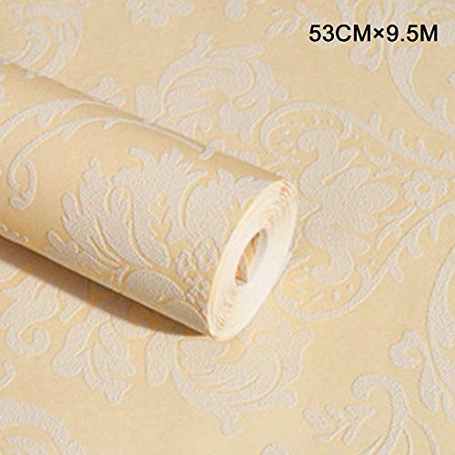 Asdomo - Papel pintado autoadhesivo para pared (53 cm, 5 m), diseño de damasco, dorado