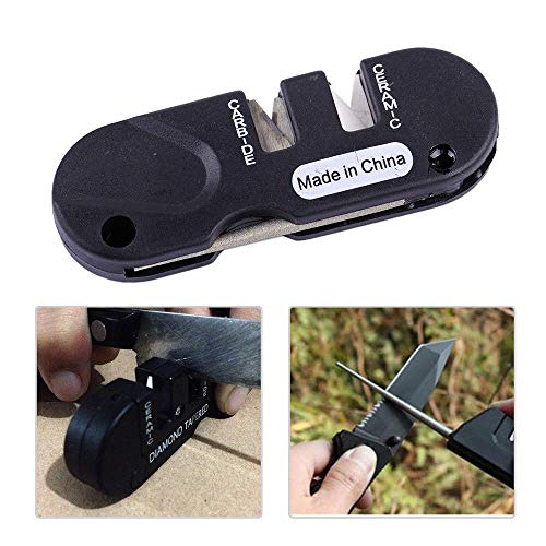 ASEOK Afilador de Cuchillos - Mini Herramienta de Afilado de Cuchillos Plegable Afilador de Piedra Multifunción Exterior Portátil para la Supervivencia Caza de Pesca Senderismo Acampar (Negro)