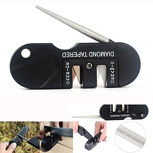 ASEOK Afilador de Cuchillos - Mini Herramienta de Afilado de Cuchillos Plegable Afilador de Piedra Multifunción Exterior Portátil para la Supervivencia Caza de Pesca Senderismo Acampar (Negro)