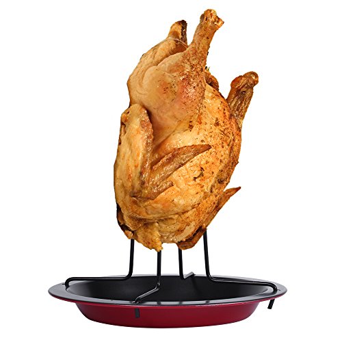 Asixx Soporte para asador de Pollo, Antiadherente Parrilla de cocción Vertical para Pollo con asadera para Asar Fiesta de Barbacoa Bandeja para asador Cesta Bandeja Soporte para asador de Pollo