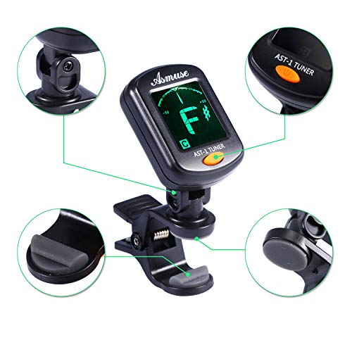 Asmuse Afinador de Guitarra Guitar Tuner Sintonizador de Cromático Para Guitarra Bajo Eléctrica Violín Ukulele Modos 360°LCD Pantalla-AST01