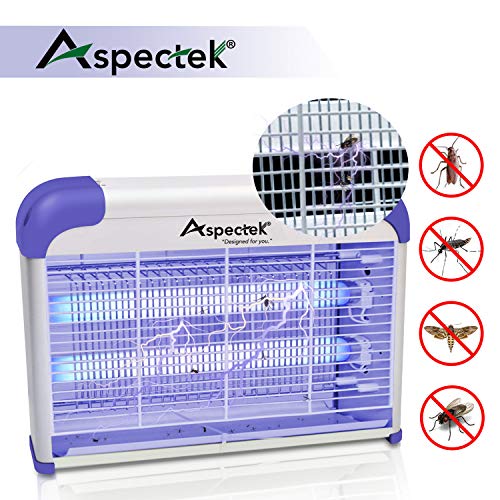 ASPECTEK Trampas Moscas,Matamoscas Electrico Raqueta, Lámpara Mata Insectos Electrico Mata Moscas Mejor Solución contra Mosquitos, Polillas, Zancudos, Moscas, y mas Insectos [20W EU Plug]