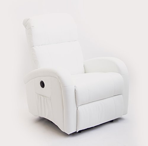 Astan Hogar Sillón Relax Con Reclinación Eléctrica, Masaje Y Termoterapia. Modelo Adara AH-AR30500BL, Piel, BLANCO,