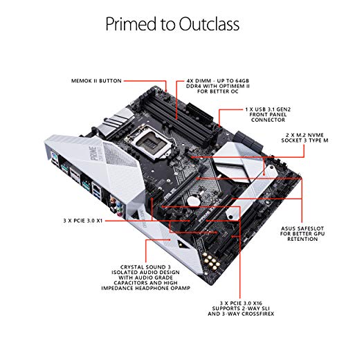 ASUS Prime Z390-A - Placa base ATX Intel de 8a y 9a gen. LGA1151 con Overclocking por IA, DDR4 4266 MHz, dos M.2, Iluminación RGB Aura, SATA 6 Gb/s y USB 3.1 Gen. 2 tipo C