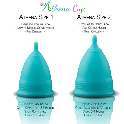 Athena Copa Menstrual – La copa menstrual más recomendada - Incluye una bolsa de regalo - Talla 2, Azul liso - ¡Ausencia de pérdidas garantizada!