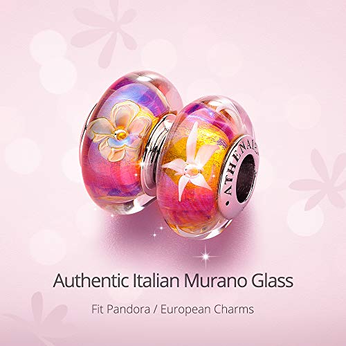 ATHENAIE Original Murano Glass Núcleo de plata 925 Flores de jazmín Dijes Abalorios caber pulseras europeas y collar