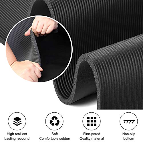 ATIVAFIT Estera de Yoga Premium, Espesor de 10 mm, 183 x 61 x 10 mm Esterilla Pilates, para Ejercicios en el Suelo, Gimnasia, Camping, Estiramientos, Abdómenes, Pilates (Negro)