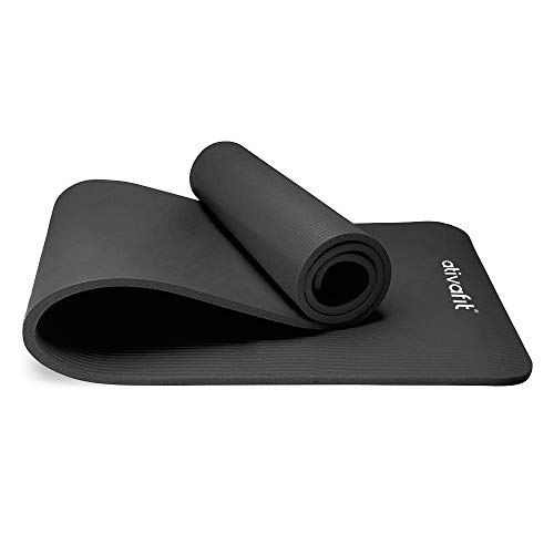 ATIVAFIT Estera de Yoga Premium, Espesor de 10 mm, 183 x 61 x 10 mm Esterilla Pilates, para Ejercicios en el Suelo, Gimnasia, Camping, Estiramientos, Abdómenes, Pilates (Negro)