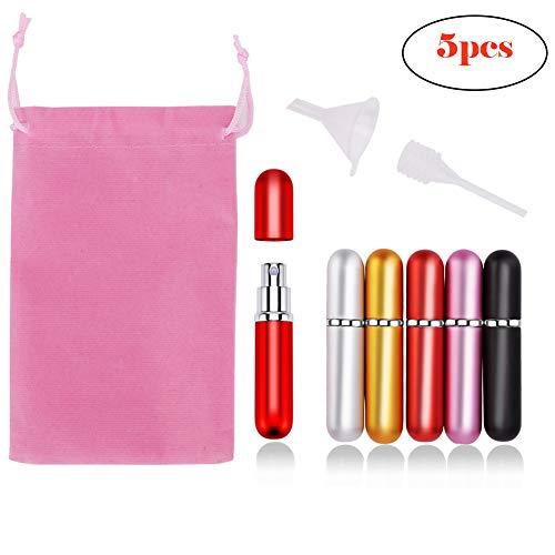 Atomisores de perfume, 5 piezas/set de botellas recargables de perfume, mini botella de spray de viaje con bomba de embudo y pipeta en miniatura juego para mujeres de 6 ml