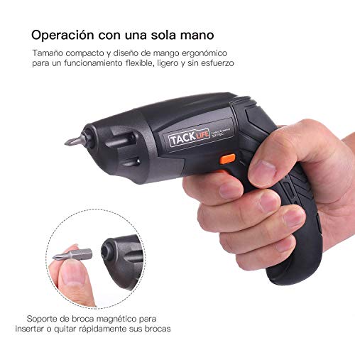 Atornillador Inalámbrico TACKLIFE SDP70DC, 3 Nm Par Máx 3.6V Mini Taladro Eléctrico 2.0 AH Atornillador Bateria Biela de Carga USB, LED, 32 Puntas, Para Montaje de Mueble y Encuadernación Mural