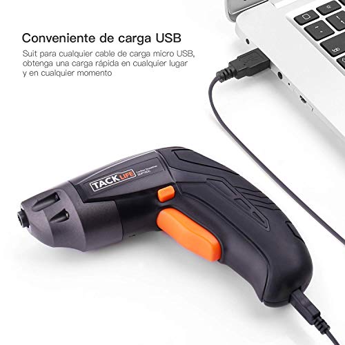 Atornillador Inalámbrico TACKLIFE SDP70DC, 3 Nm Par Máx 3.6V Mini Taladro Eléctrico 2.0 AH Atornillador Bateria Biela de Carga USB, LED, 32 Puntas, Para Montaje de Mueble y Encuadernación Mural