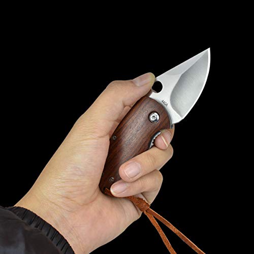 AUBEY Cuchillo de Bolsillo Pequeño Mini Cuchillo EDC Cuchillo Plegable Mango de Madera 440A Cuchillo de Pesca de Cuchilla de Acero Sharp Llavero de Madera al Aire Libre