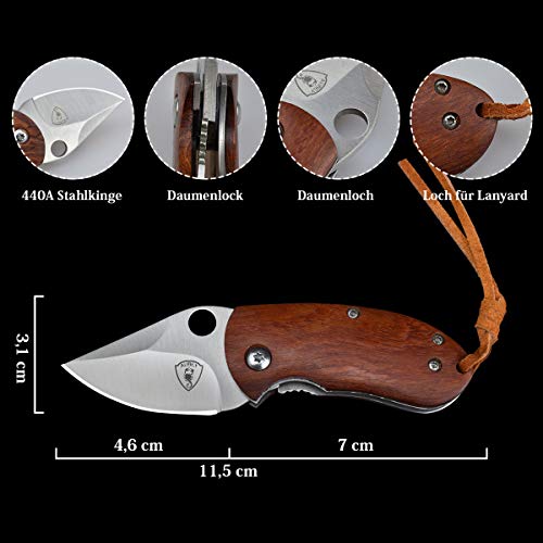 AUBEY Cuchillo de Bolsillo Pequeño Mini Cuchillo EDC Cuchillo Plegable Mango de Madera 440A Cuchillo de Pesca de Cuchilla de Acero Sharp Llavero de Madera al Aire Libre