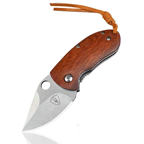 AUBEY Cuchillo de Bolsillo Pequeño Mini Cuchillo EDC Cuchillo Plegable Mango de Madera 440A Cuchillo de Pesca de Cuchilla de Acero Sharp Llavero de Madera al Aire Libre