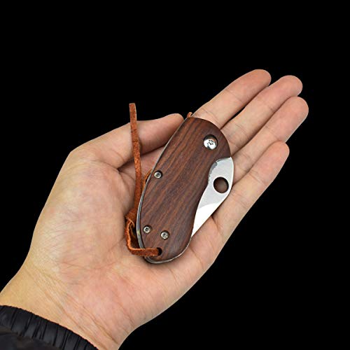 AUBEY Cuchillo de Bolsillo Pequeño Mini Cuchillo EDC Cuchillo Plegable Mango de Madera 440A Cuchillo de Pesca de Cuchilla de Acero Sharp Llavero de Madera al Aire Libre