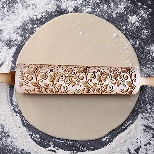 Augproveshak Dibujo Grabado de Palo de amasar Flor, Grabado Palo de amasar para la cocción de Rolling Pin de Madera para niños y Adultos Hacer Cookies