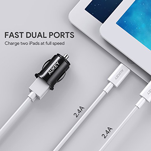 AUKEY Cargador de Coche con Doble Puerto Cargador Móvil 24W / 4,8A con Tecnología AiPower Adaptador de Coche para iPhone XS / Max / X, iPad Air / Pro, Samsung, y más