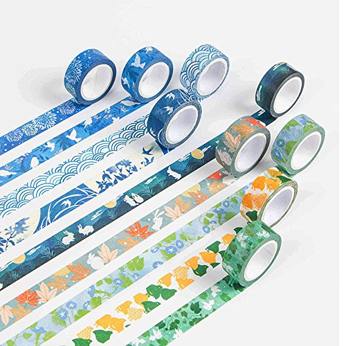 Aulola - Cinta adhesiva Washi Tape - Cinta decorativa japonesa con estampado fabricada en papel, ideal para decoración, manualidades o para envolver regalos (pack de 9)