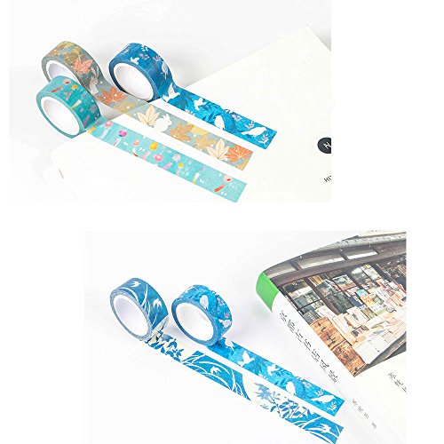 Aulola - Cinta adhesiva Washi Tape - Cinta decorativa japonesa con estampado fabricada en papel, ideal para decoración, manualidades o para envolver regalos (pack de 9)