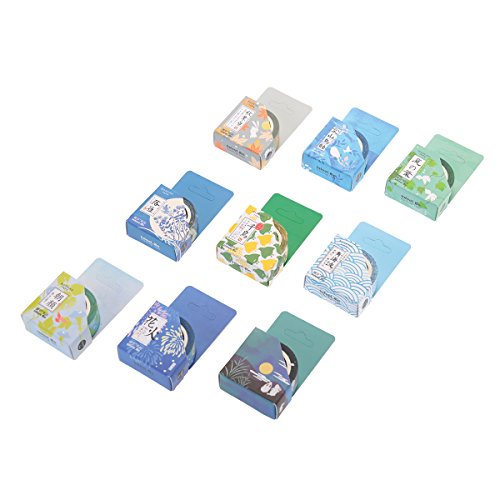 Aulola - Cinta adhesiva Washi Tape - Cinta decorativa japonesa con estampado fabricada en papel, ideal para decoración, manualidades o para envolver regalos (pack de 9)