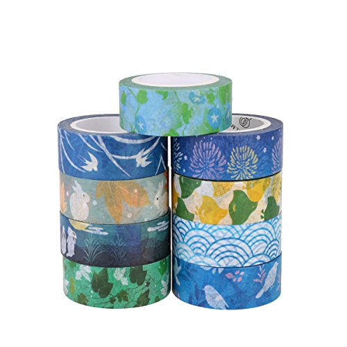 Aulola - Cinta adhesiva Washi Tape - Cinta decorativa japonesa con estampado fabricada en papel, ideal para decoración, manualidades o para envolver regalos (pack de 9)