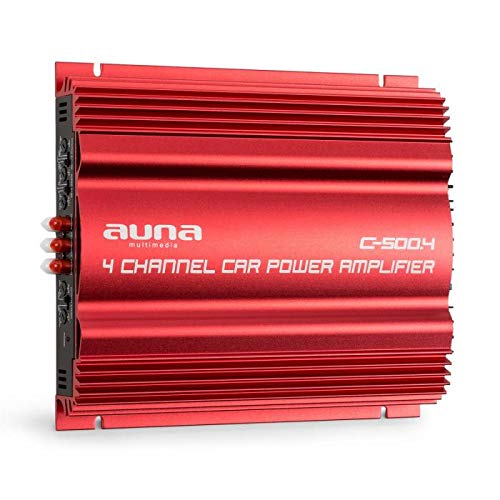 auna C500.4 Sharp Edition - Amplificador Hi-Fi , Transformador de Salida de 4 Canales , Amplificador de Coche , 4x65W de Potencia Media , Regulador de Graves y Agudos , Frecuencia 10Hz-30kHz , Rojo