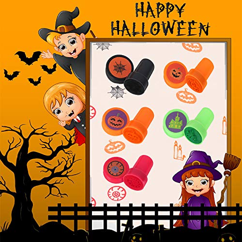 Auney 50pcs Sellos para niños, Sellos de Tinta automática Sellos de Halloween para niños, favores de Fiesta de Halloween, Rellenos de Bolsas de Regalos