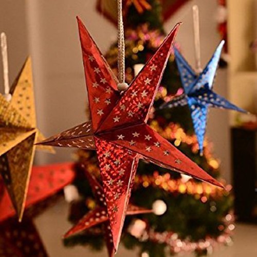 Auony Paper Star - Pantalla para lámpara de estrella, 6 unidades, papel 3D, diseño de estrella, pentagrama, para Navidad, boda, fiesta, decoración para el hogar