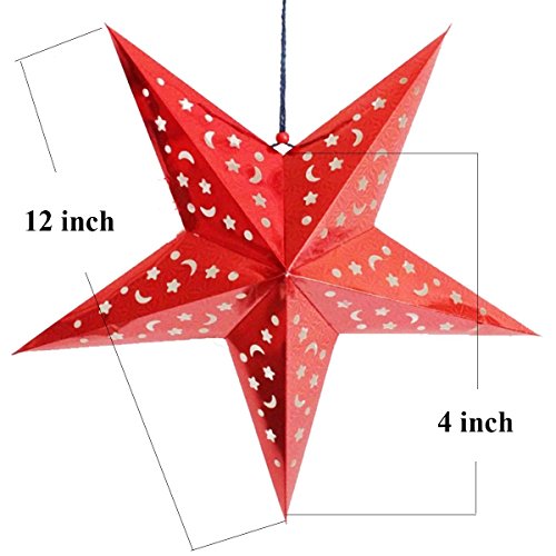 Auony Paper Star - Pantalla para lámpara de estrella, 6 unidades, papel 3D, diseño de estrella, pentagrama, para Navidad, boda, fiesta, decoración para el hogar