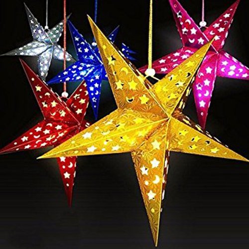 Auony Paper Star - Pantalla para lámpara de estrella, 6 unidades, papel 3D, diseño de estrella, pentagrama, para Navidad, boda, fiesta, decoración para el hogar