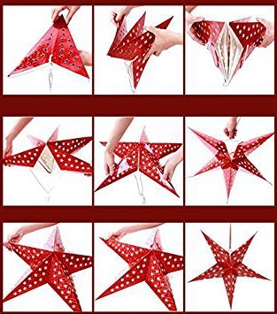 Auony Paper Star - Pantalla para lámpara de estrella, 6 unidades, papel 3D, diseño de estrella, pentagrama, para Navidad, boda, fiesta, decoración para el hogar