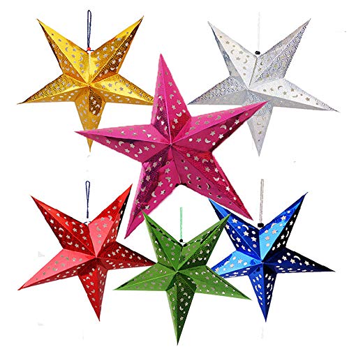 Auony Paper Star - Pantalla para lámpara de estrella, 6 unidades, papel 3D, diseño de estrella, pentagrama, para Navidad, boda, fiesta, decoración para el hogar