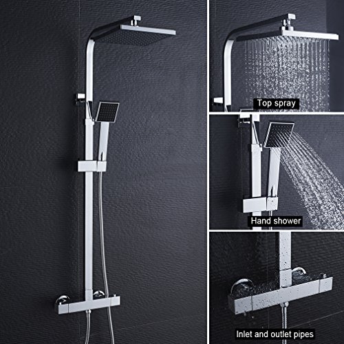 Auralum Columna de Ducha Termostático Griferia Ducha Termostatica baño Set de Ducha Duro Alcachofa Ducha Hidromasaje lluvia 20 * 20CM