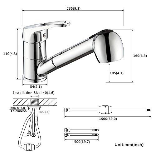 Auralum Grifo de Cocina Extraíble Mezclador 360° Giratorio Grifo de Cocina con 2 Funciones Agua Caliente y Fría para Cocina